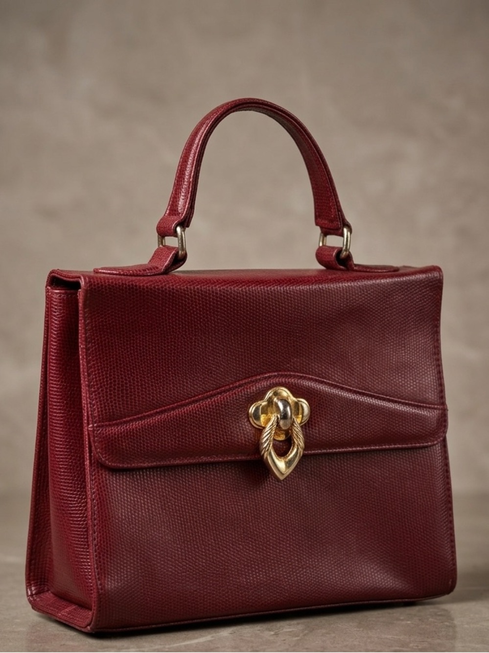 Evan Picone | Vintage Structured Top-Handle Satchel in Deep Red | GVC